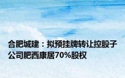 合肥城建：拟预挂牌转让控股子公司肥西康居70%股权