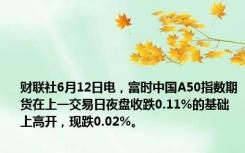 财联社6月12日电，富时中国A50指数期货在上一交易日夜盘收跌0.11%的基础上高开，现跌0.02%。