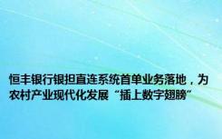 恒丰银行银担直连系统首单业务落地，为农村产业现代化发展“插上数字翅膀”