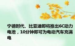 宁德时代、比亚迪即将推出6C动力电池，10分钟即可为电动汽车充满电