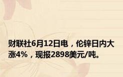 财联社6月12日电，伦锌日内大涨4%，现报2898美元/吨。