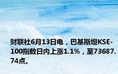 财联社6月13日电，巴基斯坦KSE-100指数日内上涨1.1%，至73687.74点。