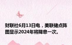 财联社6月13日电，美联储点阵图显示2024年将降息一次。