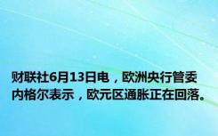 财联社6月13日电，欧洲央行管委内格尔表示，欧元区通胀正在回落。