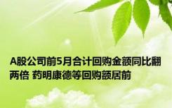 A股公司前5月合计回购金额同比翻两倍 药明康德等回购额居前