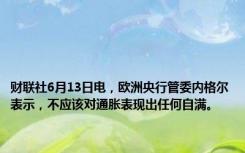 财联社6月13日电，欧洲央行管委内格尔表示，不应该对通胀表现出任何自满。