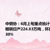 中钢协：6月上旬重点统计钢铁企业粗钢日产224.83万吨，环比增长3.30%