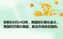 财联社6月14日电，美国财长耶伦表示，美国经济增长稳固，就业市场依旧强劲。