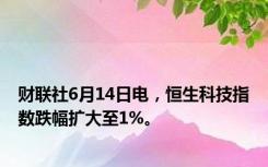 财联社6月14日电，恒生科技指数跌幅扩大至1%。