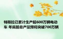 特斯拉已累计生产超600万辆电动车 年底前总产量预将突破700万辆