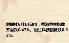 财联社6月14日电，香港恒生指数开盘跌0.47%。恒生科技指数跌0.33%。