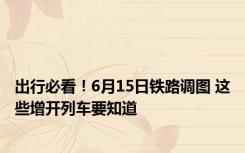 出行必看！6月15日铁路调图 这些增开列车要知道