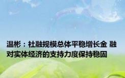 温彬：社融规模总体平稳增长金 融对实体经济的支持力度保持稳固