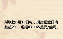 财联社6月13日电，现货钯金日内跌超2%，现报879.65美元/盎司。