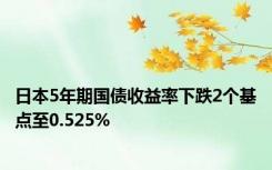 日本5年期国债收益率下跌2个基点至0.525%