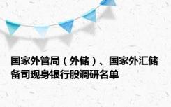 国家外管局（外储）、国家外汇储备司现身银行股调研名单