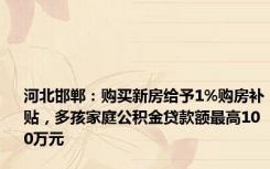 河北邯郸：购买新房给予1%购房补贴，多孩家庭公积金贷款额最高100万元