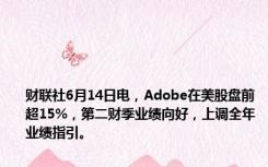 财联社6月14日电，Adobe在美股盘前超15%，第二财季业绩向好，上调全年业绩指引。