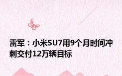 雷军：小米SU7用9个月时间冲刺交付12万辆目标