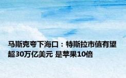 马斯克夸下海口：特斯拉市值有望超30万亿美元 是苹果10倍