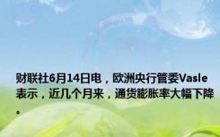 财联社6月14日电，欧洲央行管委Vasle表示，近几个月来，通货膨胀率大幅下降。