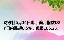 财联社6月14日电，美元指数DXY日内涨超0.5%，现报105.23。