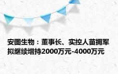 安图生物：董事长、实控人苗拥军拟继续增持2000万元-4000万元