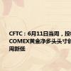 CFTC：6月11日当周，投机者所持COMEX黄金净多头头寸创最近四周新低