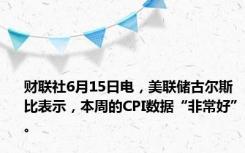 财联社6月15日电，美联储古尔斯比表示，本周的CPI数据“非常好”。