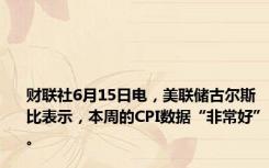 财联社6月15日电，美联储古尔斯比表示，本周的CPI数据“非常好”。