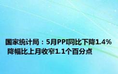 国家统计局：5月PPI同比下降1.4% 降幅比上月收窄1.1个百分点