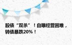 股债“双杀”！自曝经营困难，转债暴跌20%！