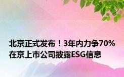 北京正式发布！3年内力争70%在京上市公司披露ESG信息