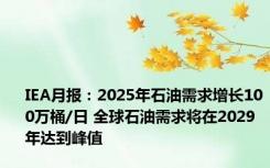 IEA月报：2025年石油需求增长100万桶/日 全球石油需求将在2029年达到峰值