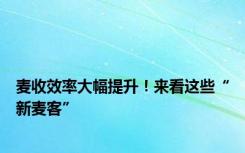 麦收效率大幅提升！来看这些“新麦客”