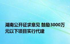 湖南公开征求意见 鼓励3000万元以下项目实行代建