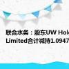 联合水务：股东UW Holdings Limited合计减持1.0947%股份