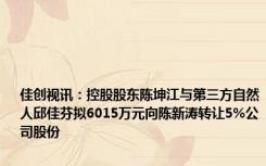 佳创视讯：控股股东陈坤江与第三方自然人邱佳芬拟6015万元向陈新涛转让5%公司股份