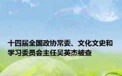 十四届全国政协常委、文化文史和学习委员会主任吴英杰被查