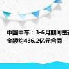 中国中车：3-6月期间签订合计金额约436.2亿元合同