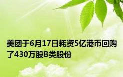 美团于6月17日耗资5亿港币回购了430万股B类股份