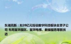 东湖高新：拟20亿元投设数字科技板块全资子公司 布局智慧园区、智慧电梯、数据服务等新赛道