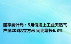 国家统计局：5月份规上工业天然气产量203亿立方米 同比增长6.3%