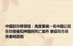 中国驻印使领馆：高度重视一名中国公民在印度被扣押期间死亡案件 敦促印方尽快查明真相