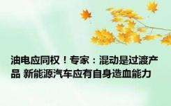 油电应同权！专家：混动是过渡产品 新能源汽车应有自身造血能力