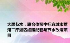 大禹节水：联合体预中标宜城市莺河二库灌区续建配套与节水改造项目