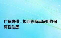 广东惠州：拟回购商品房用作保障性住房