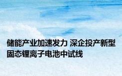 储能产业加速发力 深企投产新型固态锂离子电池中试线