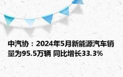 中汽协：2024年5月新能源汽车销量为95.5万辆 同比增长33.3%