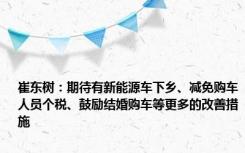 崔东树：期待有新能源车下乡、减免购车人员个税、鼓励结婚购车等更多的改善措施